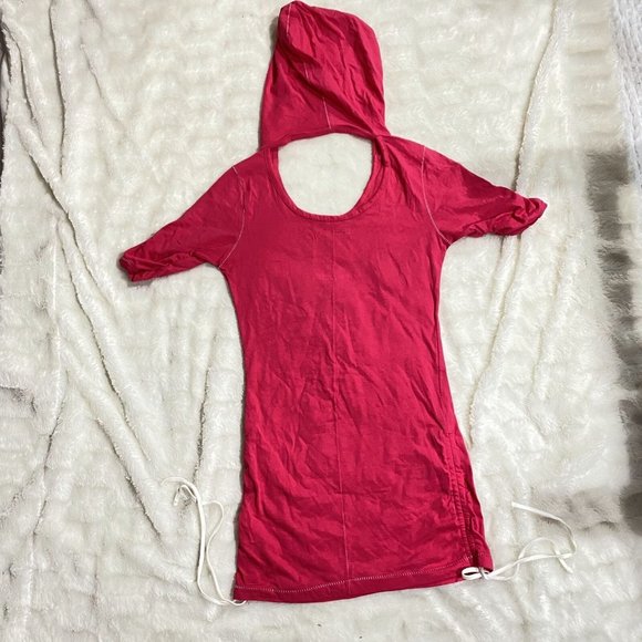 Eckored Women's Pink Cotton Drawstring-Hem Round Neck Separated-Hooded Shirt XS - Picture 2 of 8